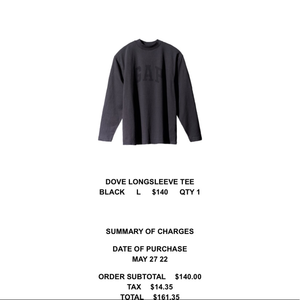 Yeezy Gap DOVE LONGSLEEVE TEE
BLACK   L